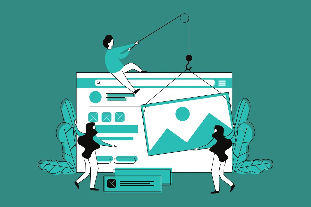 Graphique vectoriel montrant des personnages concevant une interface web.